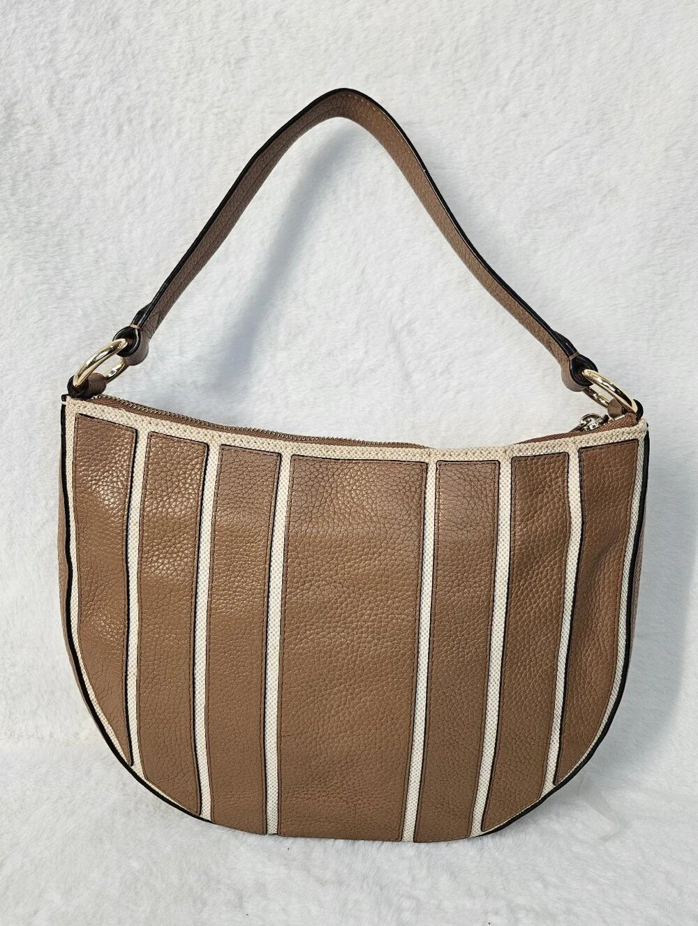 Michael Kors Brown Leather Shoulder Bag with Cream Trim